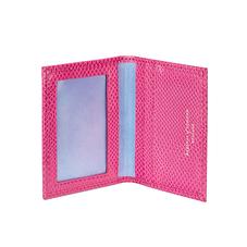 ID & Travel Card Case in Raspberry Lizard & Pale Blue Suede
