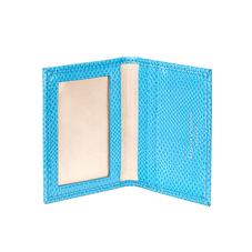 ID & Travel Card Case in Aquamarine Lizard & Silver Suede