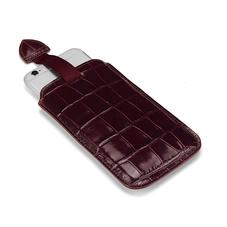 iPhone 6 / 7 Leather Sleeve in Deep Shine Amazon Brown Croc & Stone Suede