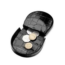 Horseshoe Coin Holder in Deep Shine Black Croc
