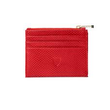 Zip Top Coin & Card Case in Berry Lizard & Cream Suede