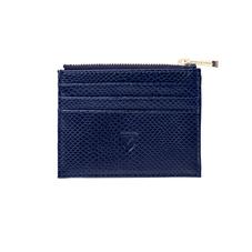 Zip Top Coin & Card Case in Midnight Blue Lizard & Cream Suede