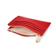 Zip Top Coin & Card Case in Berry Lizard & Cream Suede