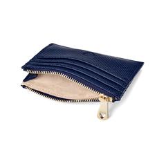 Zip Top Coin & Card Case in Midnight Blue Lizard & Cream Suede