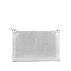 Large Essential Flat Pouch in Silver Saffiano & Smooth Black