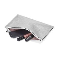 Large Essential Flat Pouch in Silver Saffiano & Smooth Black