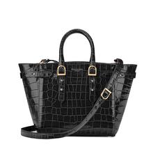 Midi Marylebone Tech Tote in Deep Shine Black Croc