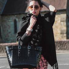 Midi Marylebone Tech Tote in Deep Shine Black Croc