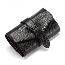 Travel Jewellery Roll in Jet Black Lizard & Red Suede