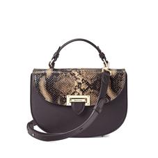 Letterbox Saddle Bag in Smooth Dark Brown & Tan Snake Print