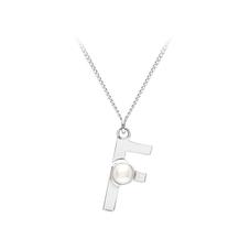 Sterling Silver & Akoya Pearl Alphabet Pendant Necklace (Letter F)