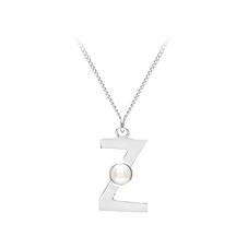 Sterling Silver & Akoya Pearl Alphabet Pendant Necklace (Letter Z)
