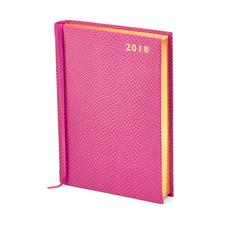 A6 Day per Page Leather Diary in Raspberry Lizard