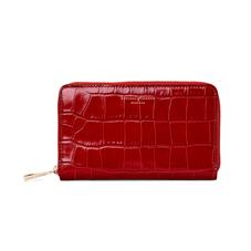 Midi Continental Clutch Zip Wallet in Deep Shine Red Croc