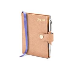 Mini Pocket Leather Diary with Pen in Deer Saffiano