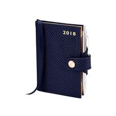 Mini Pocket Leather Diary with Pen in Midnight Blue Lizard