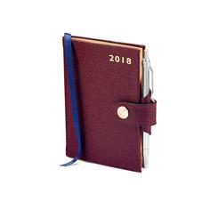 Mini Pocket Leather Diary with Pen in Burgundy Saffiano
