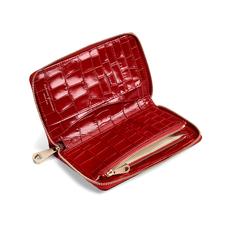 Midi Continental Clutch Zip Wallet in Deep Shine Red Croc