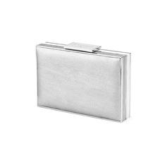 Scarlett Box Clutch in Silver Saffiano & Smooth Alabaster White