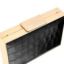 Scarlett Box Clutch in Deep Shine Black Croc