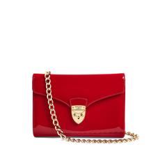 Manhattan Clutch with Chain in Deep Shine Red Patent