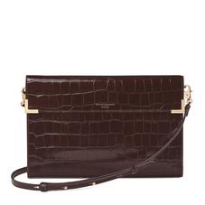 Editor's Clutch in Deep Shine Amazon Brown Croc