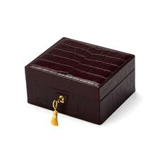 Bijou Jewellery Box in Deep Shine Amazon Brown Croc & Stone Suede