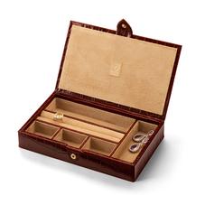 Paris Jewellery Box in Deep Shine Amazon Brown Croc & Stone Suede