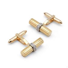 Rifle Barrell Cufflinks Gemset with Cluster Diamonds in 9ct Yellow Gold