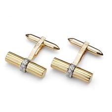 Rifle Barrell Cufflinks Gemset with Cluster Diamonds in 9ct Yellow Gold