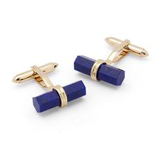 Angled Lapis Lazulite Barrel Cufflinks in Yellow Gold