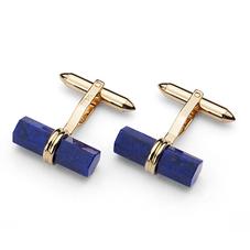 Angled Lapis Lazulite Barrel Cufflinks in Yellow Gold
