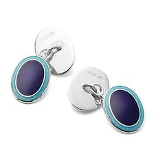 Sterling Silver & Enamel Faberge Style Cufflinks in Navy & Opal Blue