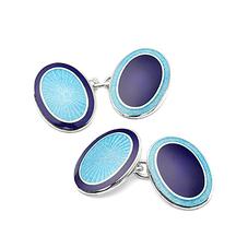 Sterling Silver & Enamel Faberge Style Cufflinks in Navy & Opal Blue