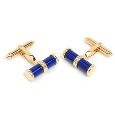 Double Barrel Lapis Lazulite Cufflinks in Yellow Gold