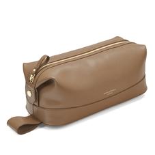 Men's Leather Wash Bag in Camel Saffiano
