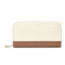 Continental Clutch Zip Wallet in Deep Shine Ivory Small Croc & Camel Lizard