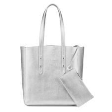 Aspinal Essential Tote in Silver Saffiano & Navy Suede