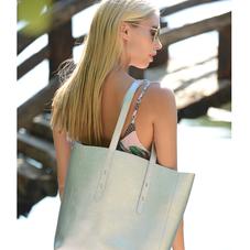 Aspinal Essential Tote in Silver Saffiano & Navy Suede