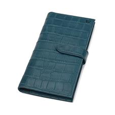 Lindberg Travel Wallet with Passport Cover in Teal Nubuck Croc