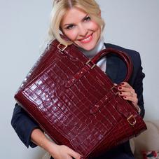 Large Marylebone Tech Tote in Deep Shine Bordeaux Croc
