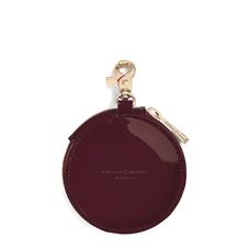 Round Coin Purse with Keyring in Deep Shine Cherry Patent
