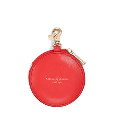 Round Coin Purse with Keyring in Dahlia Saffiano