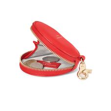 Round Coin Purse with Keyring in Dahlia Saffiano