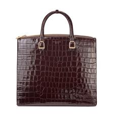 Editor's Tote in Deep Shine Amazon Brown Croc