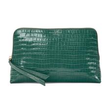 Large Essential Cosmetic Case in Deep Shine Sage Small Croc