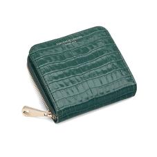 Mini Continental Zipped Coin Purse in Deep Shine Sage Small Croc