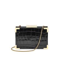 Scarlett Box Clutch in Deep Shine Black Croc
