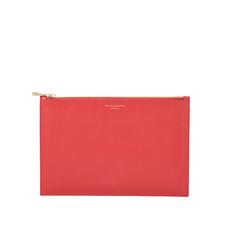 Large Essential Flat Pouch in Smooth Dahlia & Dahlia Saffiano
