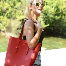 Aspinal Essential Tote in Scarlet Saffiano & Navy Suede